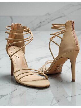 Strappy Natural Heeled Sandals With Zipper Back Closure Stiletto Heel Elegant De